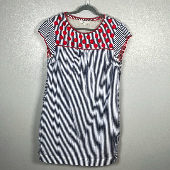 Boden Dresses & Skirts - Boden blue & white striped Pom Pom linen blend tunic dress w/pockets size 14
